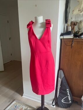 Eliza J Bright Red V-Neck Mini Dress with Bow Straps